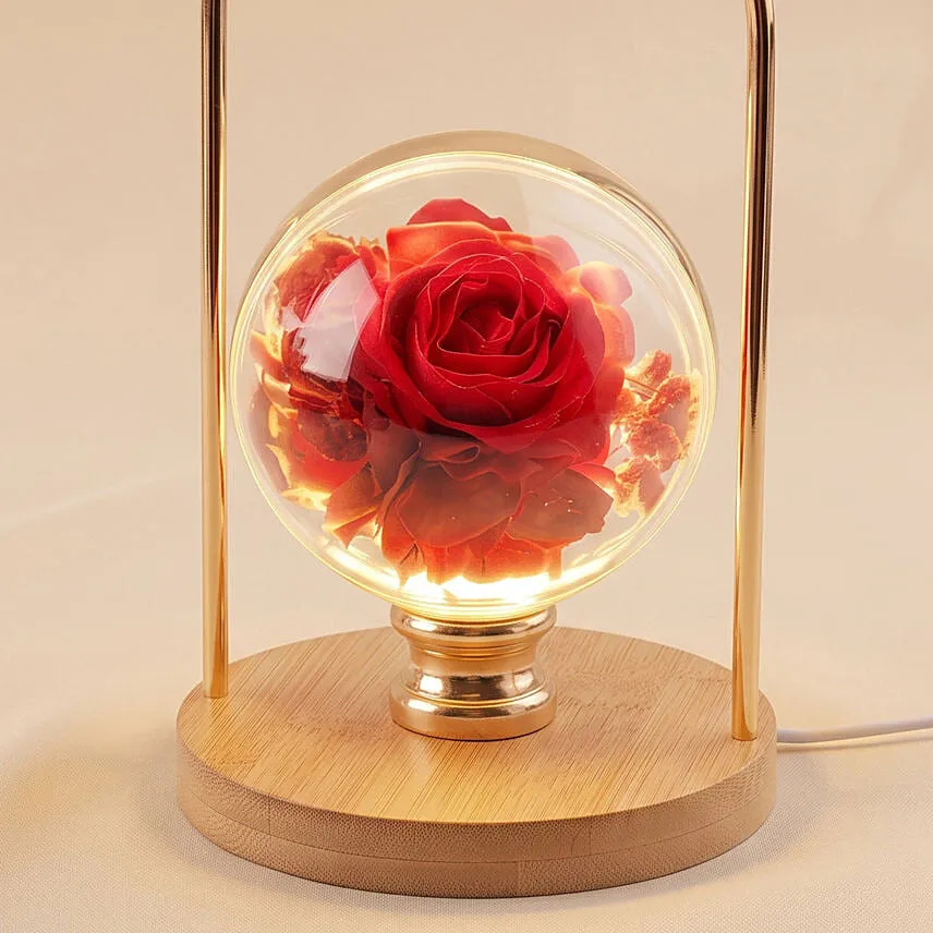 Red Rose Glass Sphere LED Lamp