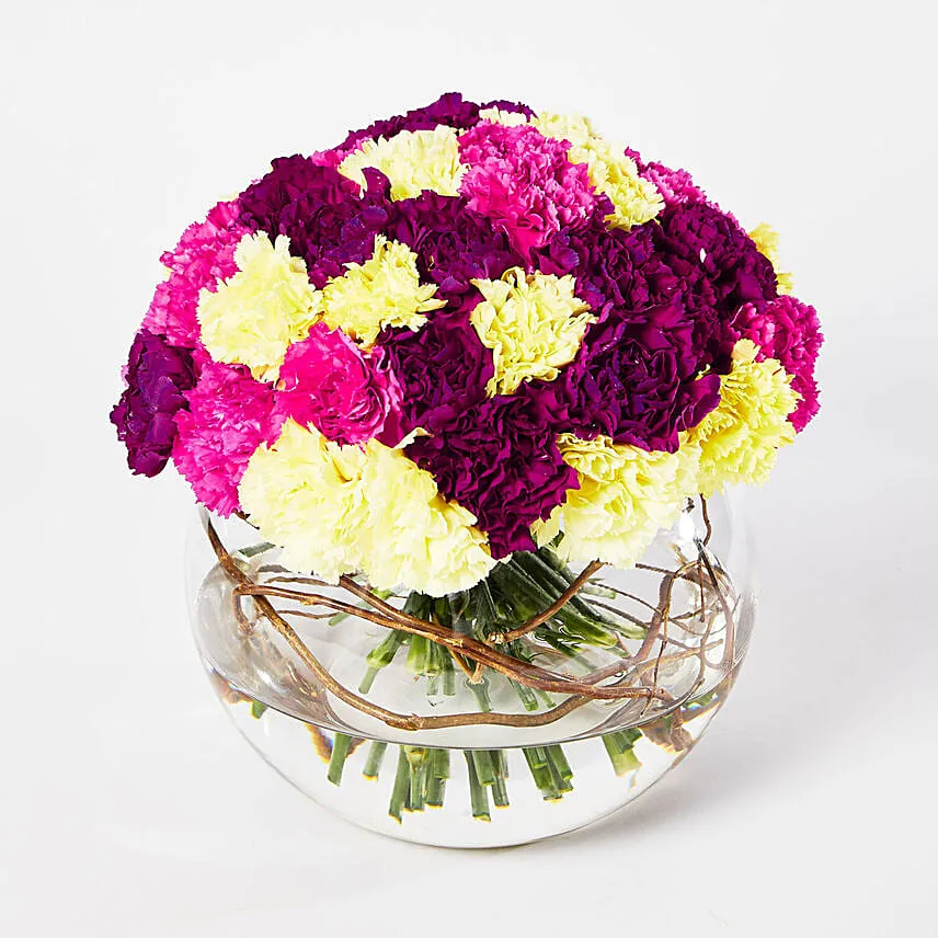 Beautiful Mixed Carnations Bowl Arrangement