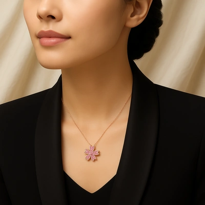 Exquisite Sakura Blossom Pendant Necklace – Crafted in 925 Sterling Silver by Signature Jewelry