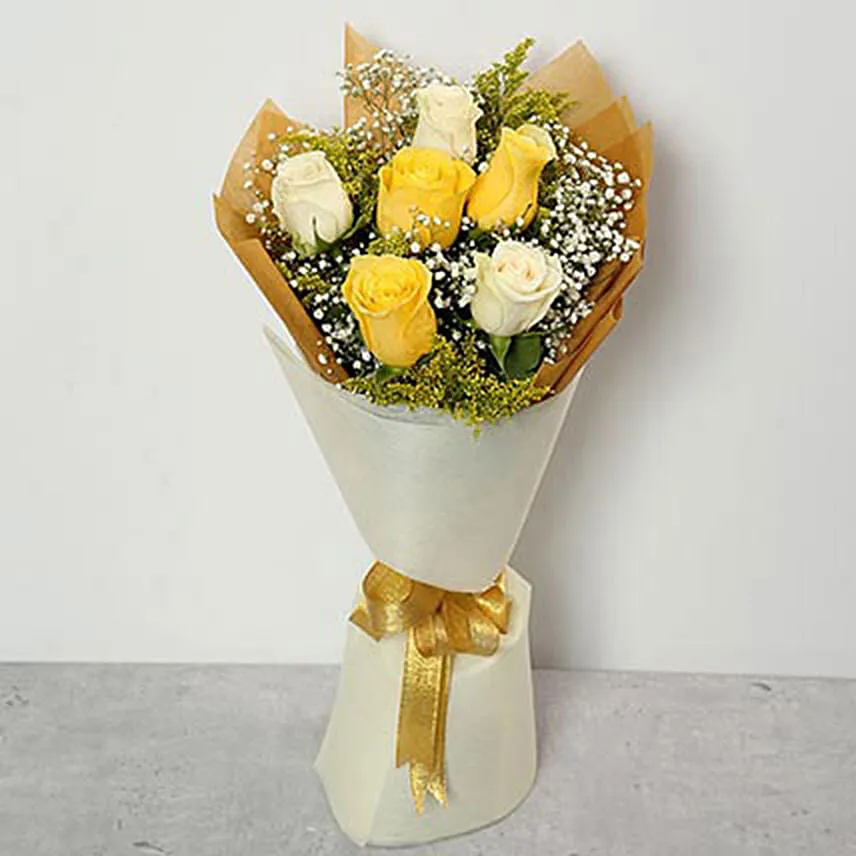 White & Yellow Roses With Greeting Card