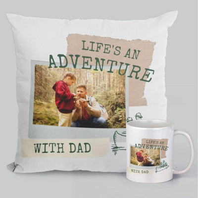 Life's an Adventure: Mug and Cushion Gift Combo for Dad