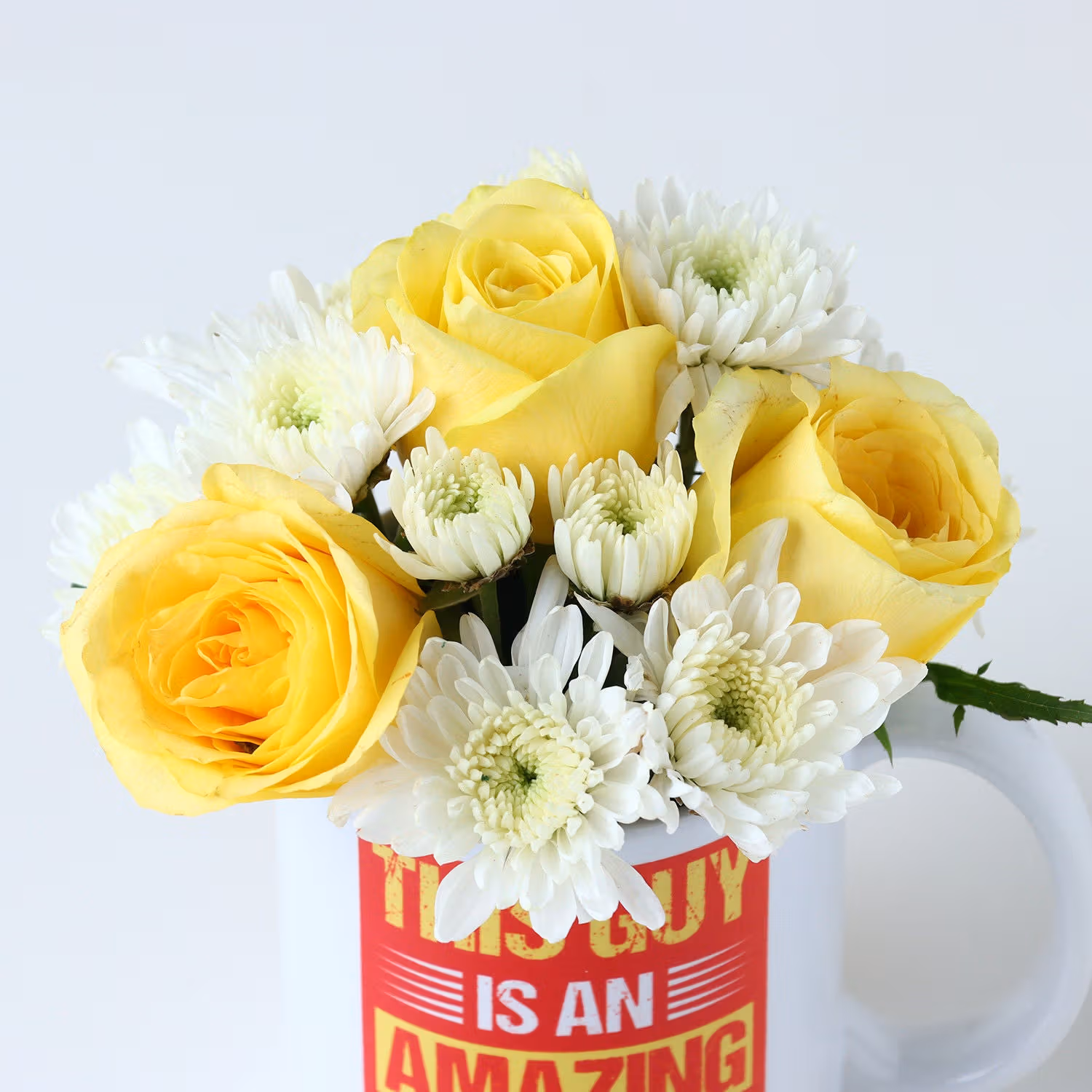 Amazing Dad's Special Rose Mug with Yellow Roses and White Daisies