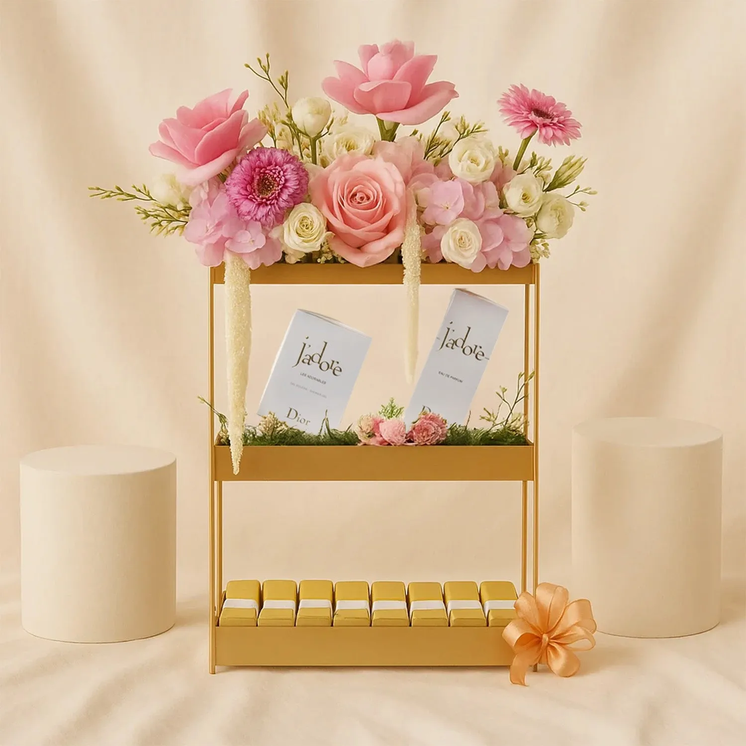 Luxurious Floral Stand with Dior Collection & Chocolates Combo