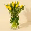 Elegant Yellow Tulip Bouquet in Glass Vase with Ribbon