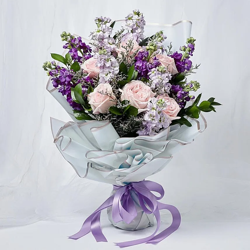 Elegant Mixed Flowers Wrapped Bouquet With Chocolate