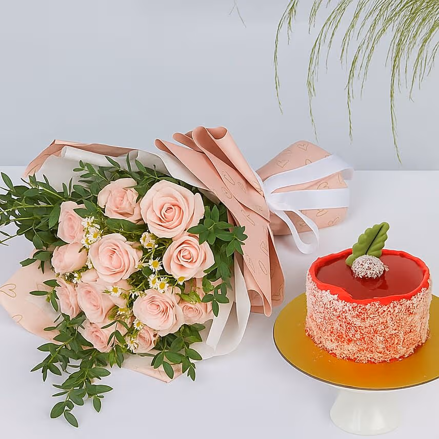 Titanic Rose Chamomile Bouquet With Cake For Love