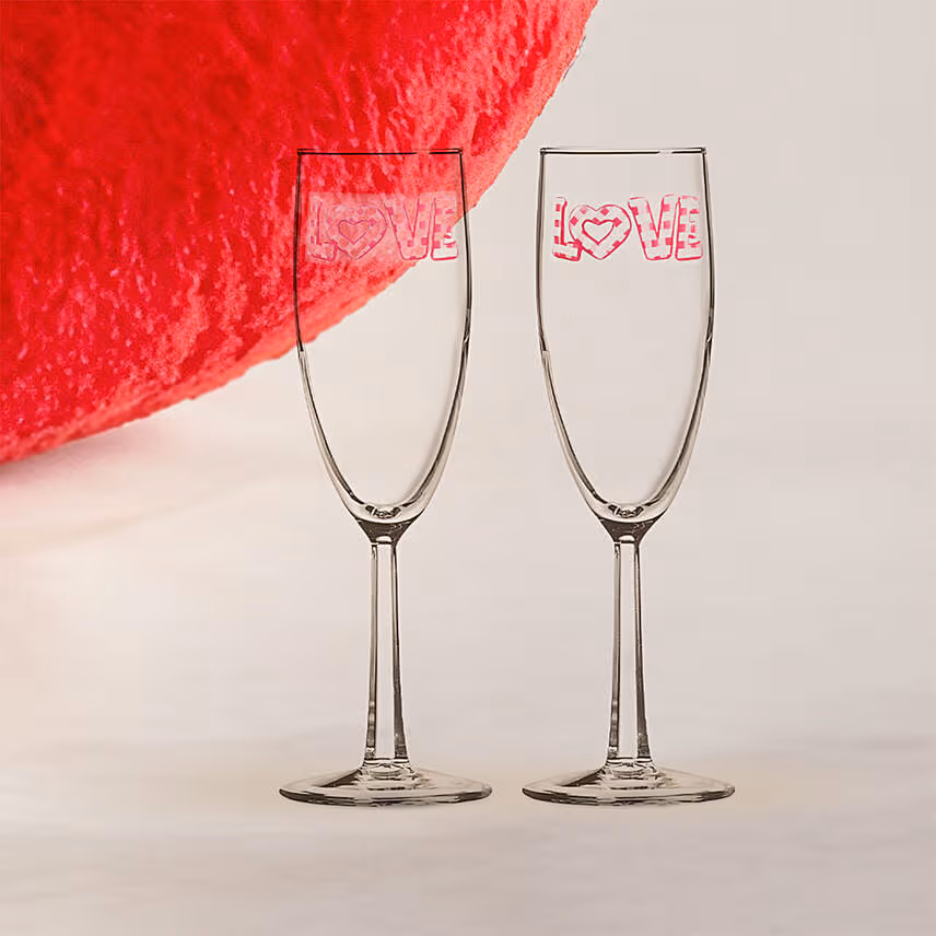Moet Wine, Glasses and Heart of Love Plushy For Valentines