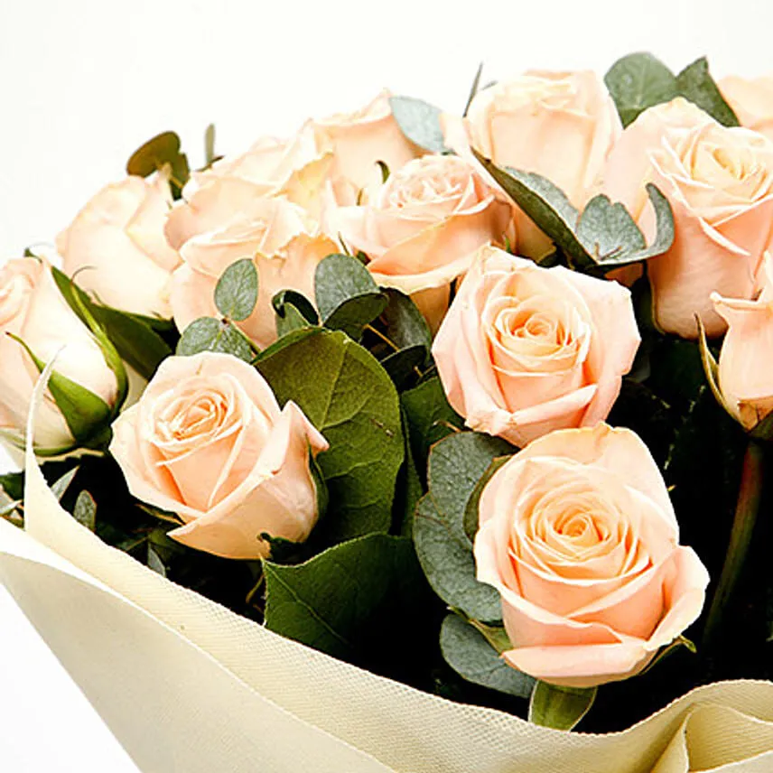 20 Peach Love Roses With Chocolate Cake Combo