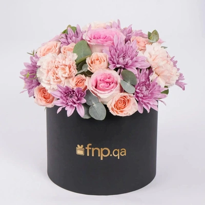 Luxurious Light Pink Floral Arrangement in an Elegant Black Box