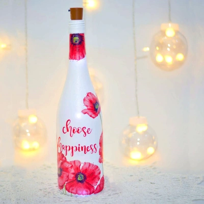 Illuminate Your Space with the 'Choose Happiness' Hand Painted LED Glass Bottle