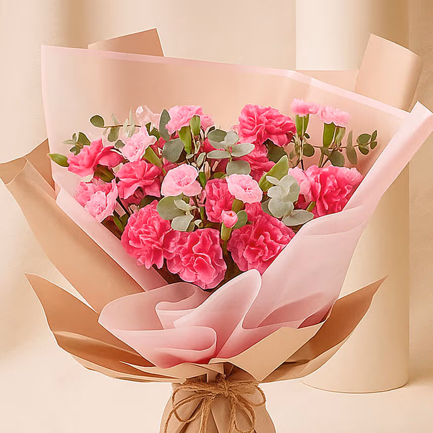 Birthday Wishes Carnations Hand Bouquet