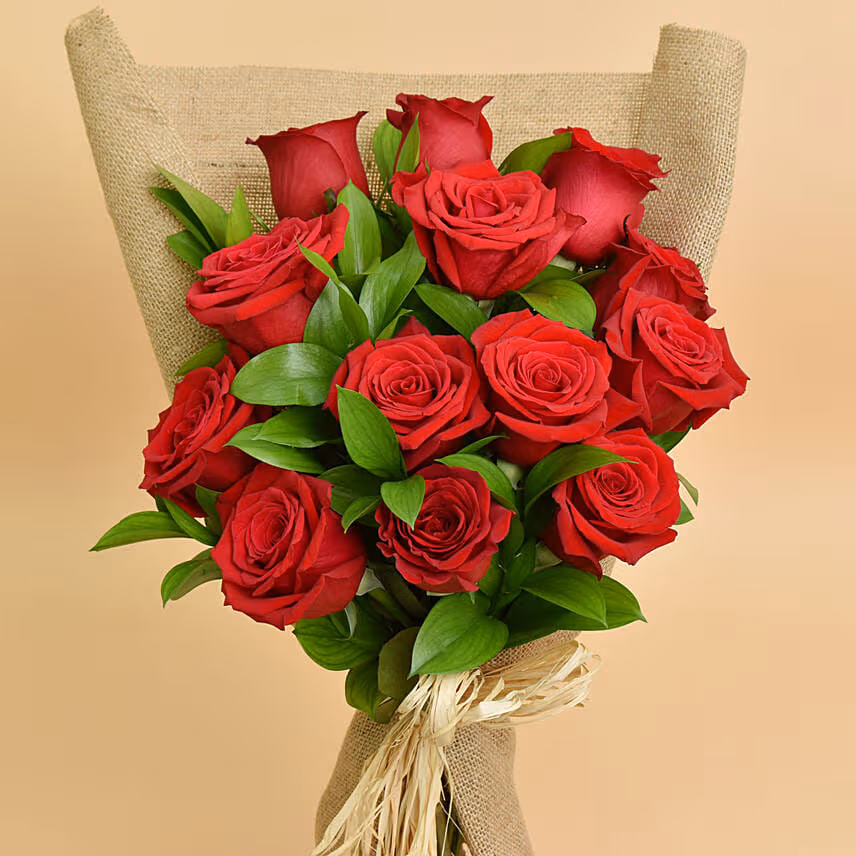 12 Valentines Red Roses Bouquet With I Love You Table Top For Valentines