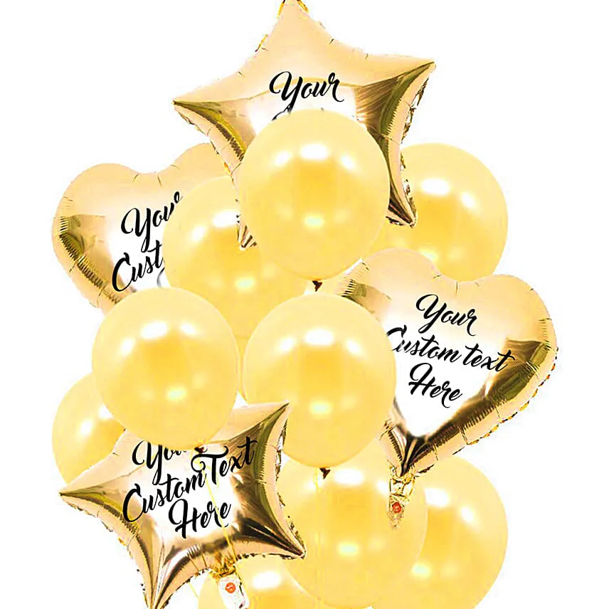 Heart & Star Shaped Customized Text Golden Balloons