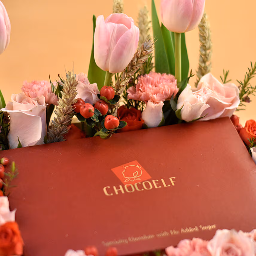 Exotic Flowers & Chocolates Wooden Crate