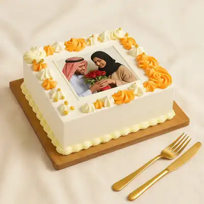 Couple Theme Anniversary Photo Cake