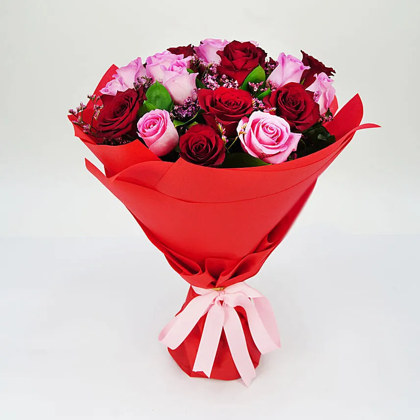 10 Pink & 10 Red Roses Bouquet For Valentines
