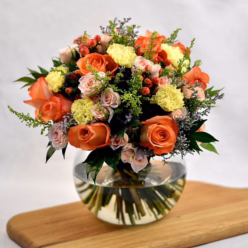 Exotic Mixed Flowers Fish Bowl Vase