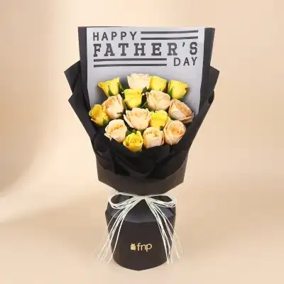 Father's Day Special Bouquet - Elegant Yellow & Peach Roses