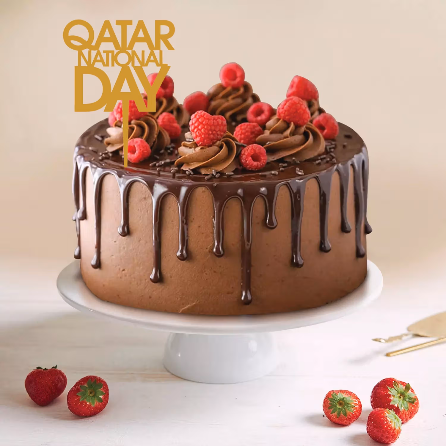 Chocolate Cake with Qatar National Day Topper