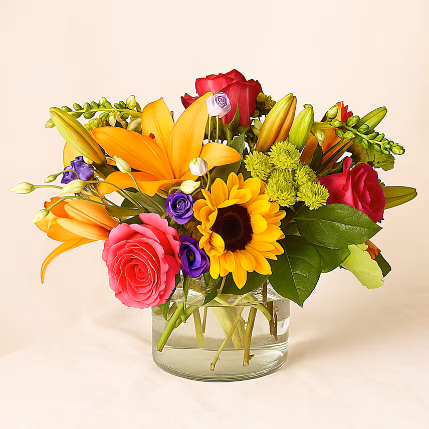 Heavenly Mixed Flowers In Glass Vase
