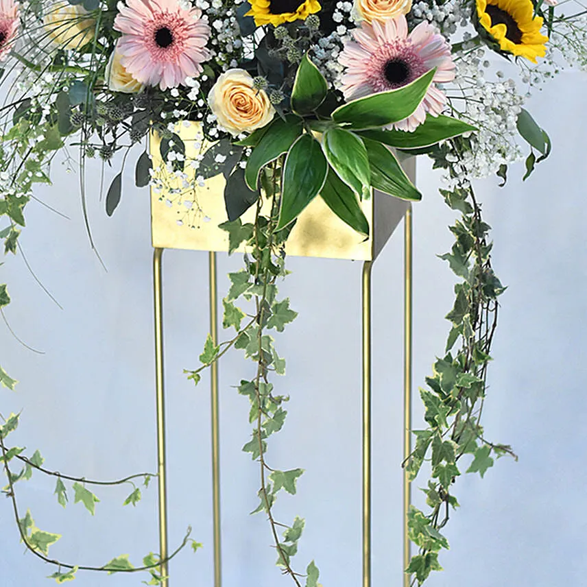 Mixed Flowers Golden Stand