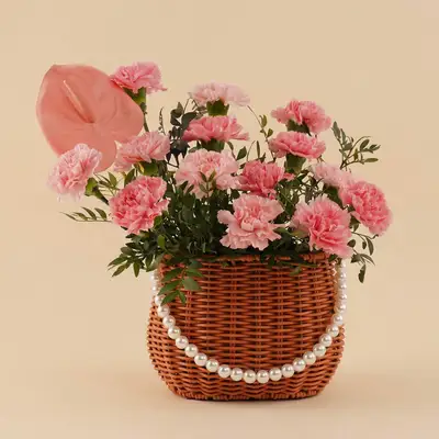 Pink Carnation Pearl Basket