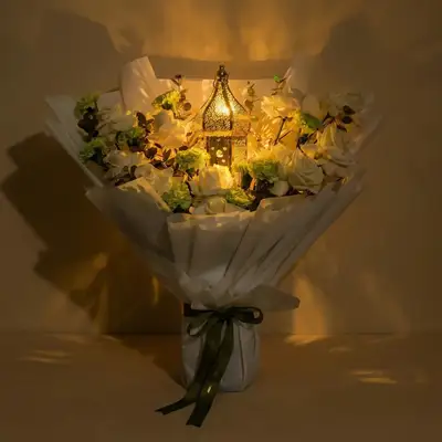 Elegant Ramadan Bouquet with Lantern & White Roses
