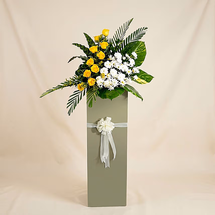 Everlasting Condolence Mixed Flowers Grey Stand