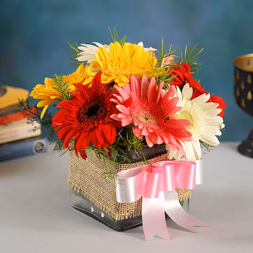Petite Mixed Gerbera Floral Vase with Ferrero Rocher