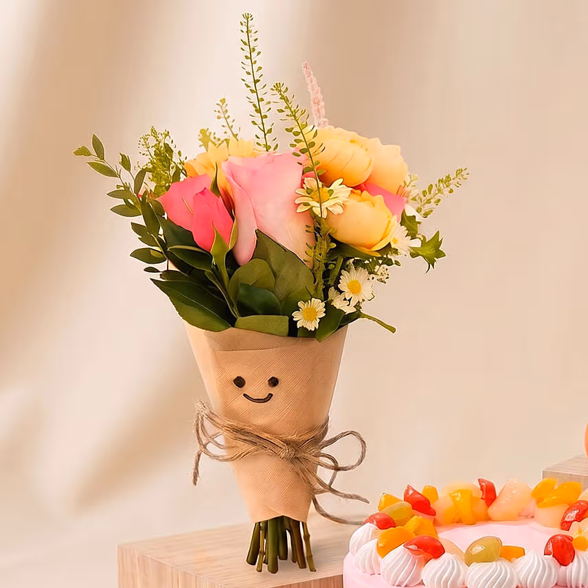 Jellycat Gift set with Bouquet, Cake and Orange Mug