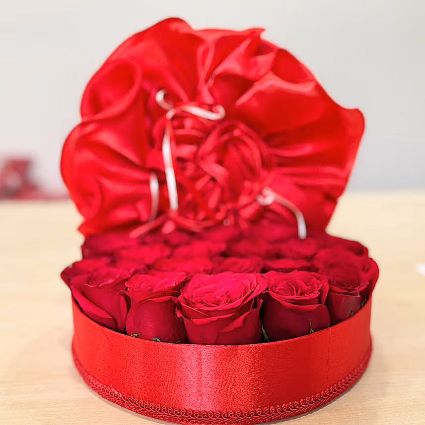 88 Red Roses in Red Round Box