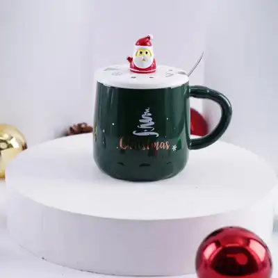 Festive Christmas Ceramic Mug with Santa Lid - Blue
