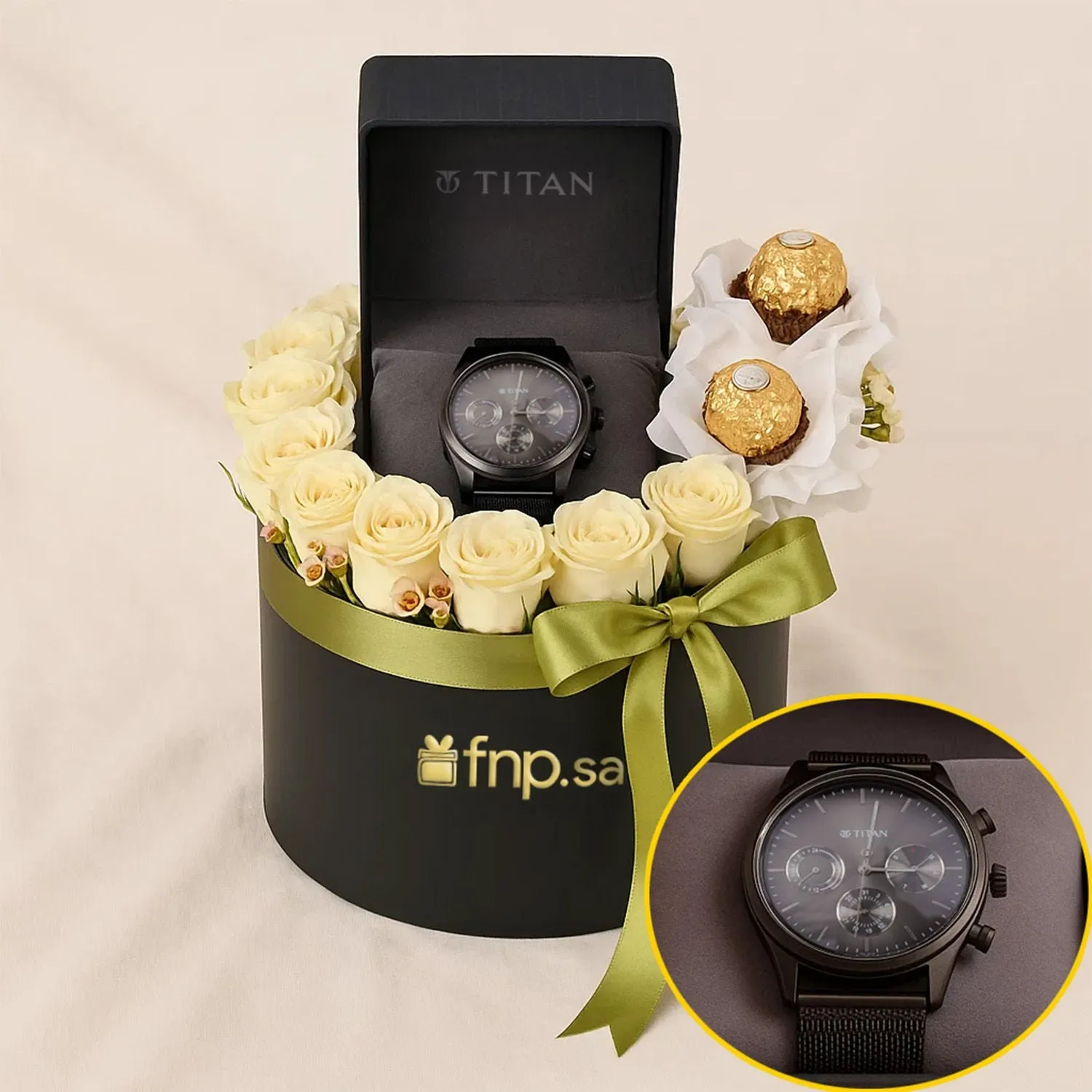 Titan Men's Watch With Rose Box n Chocolates