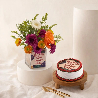 Happy New Year Flower n Red Velvet Cake