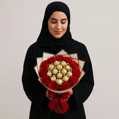 Elegant Red Rose and Ferrero Rocher Bouquet – Perfect Gift of Love