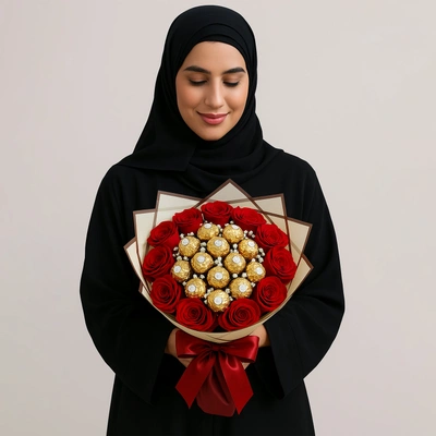 Elegant Red Rose and Ferrero Rocher Bouquet – Perfect Gift of Love