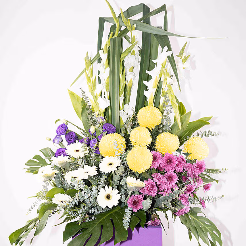 Heavenly Mixed Flowers Purple Cardboard Stand