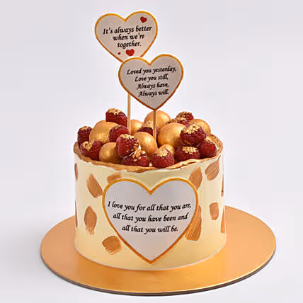 Love's Golden Chocolate Cake with Berries & Gold Accents