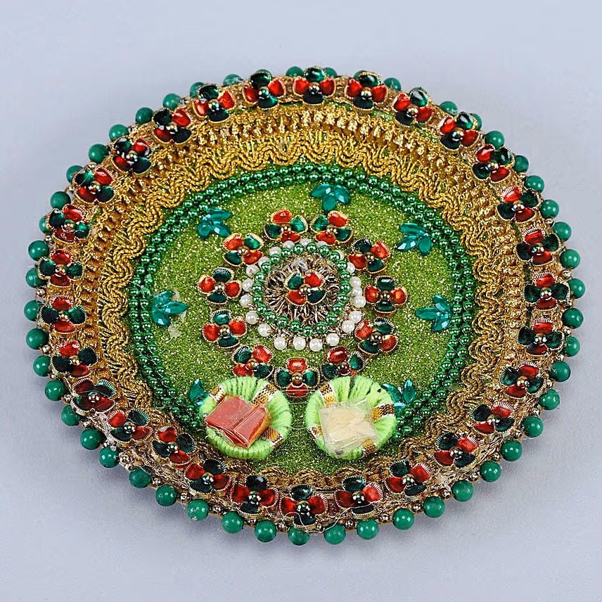 Bhai Dooj Green Beads Thali