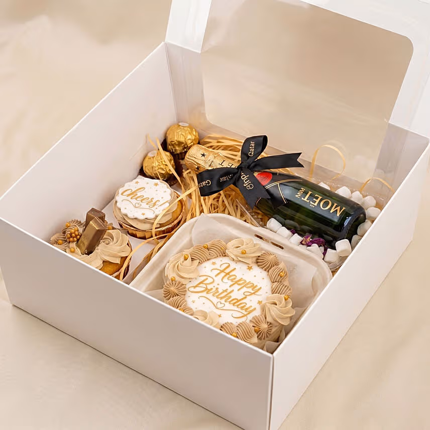 Mini Moet Champagne & Birthday Bento Cake Gift Box