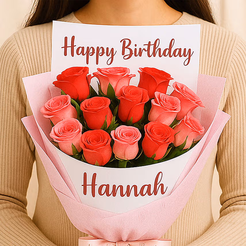 Joyful Personalised Rose Hand Bouquet