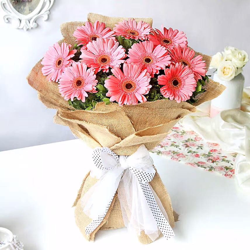 Refreshing Dark Pink Gerberas Bouquet With Chocolate Cake