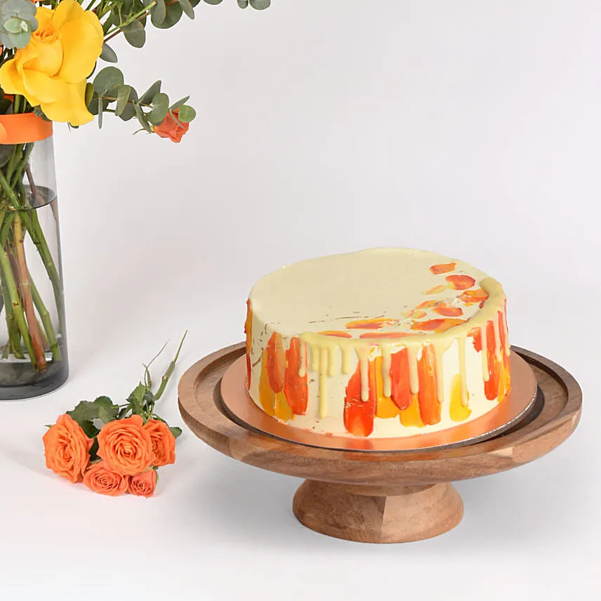 Orange and Yellow Roses and Cake