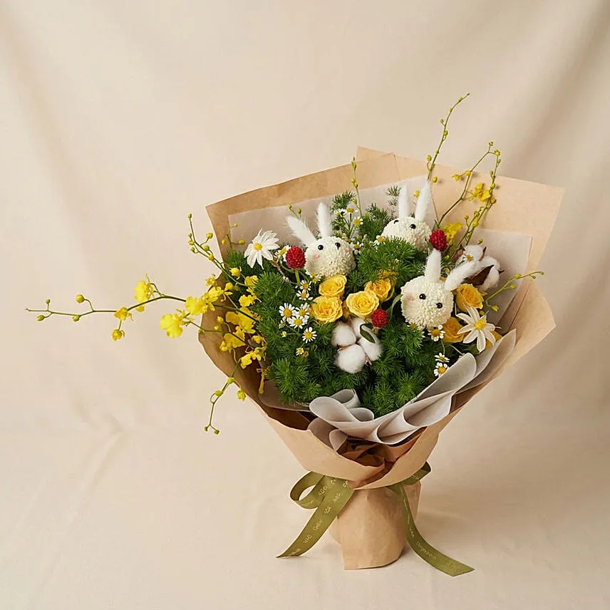 Whimsical Bunny Bloom Buddies Flower Bouquet