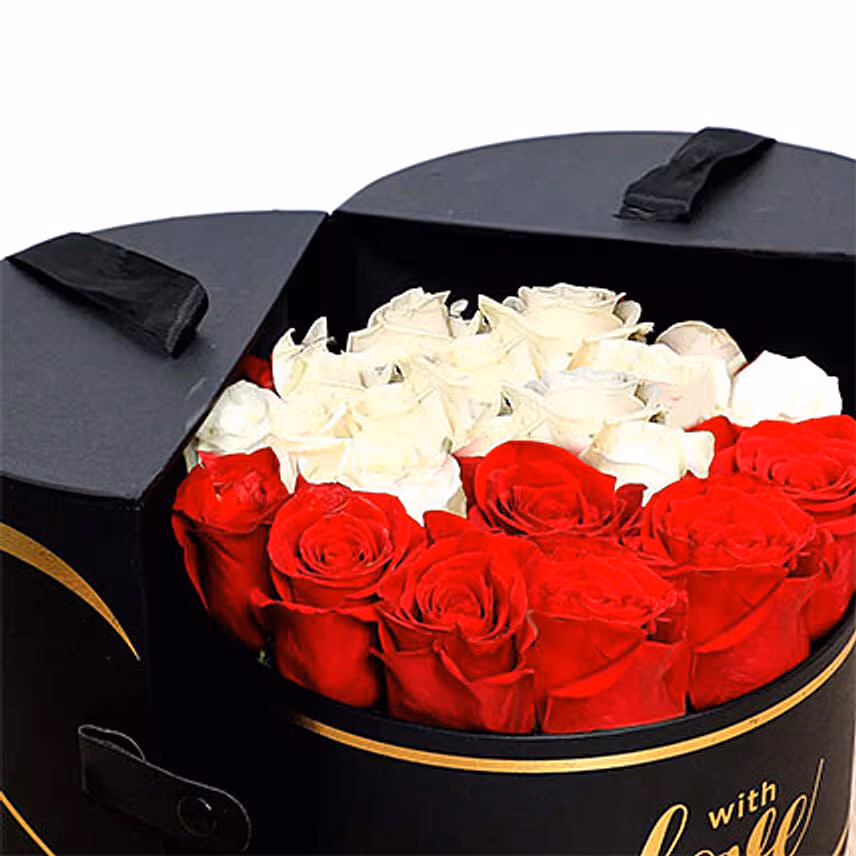 Charming Red & White Roses With Mini Mousse Cake For Valentines
