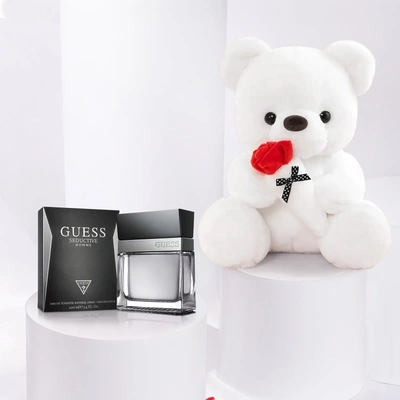 Gift Set: White Teddy Bear with Guess Seductive EDT for Men 100 ml