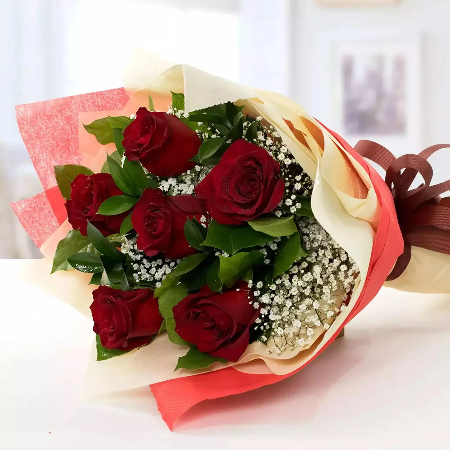 Red Roses Bunch And Black Forest Cake