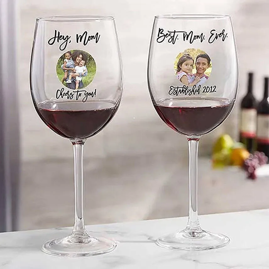 Personalized Photo Wine Glasses Set for Mom