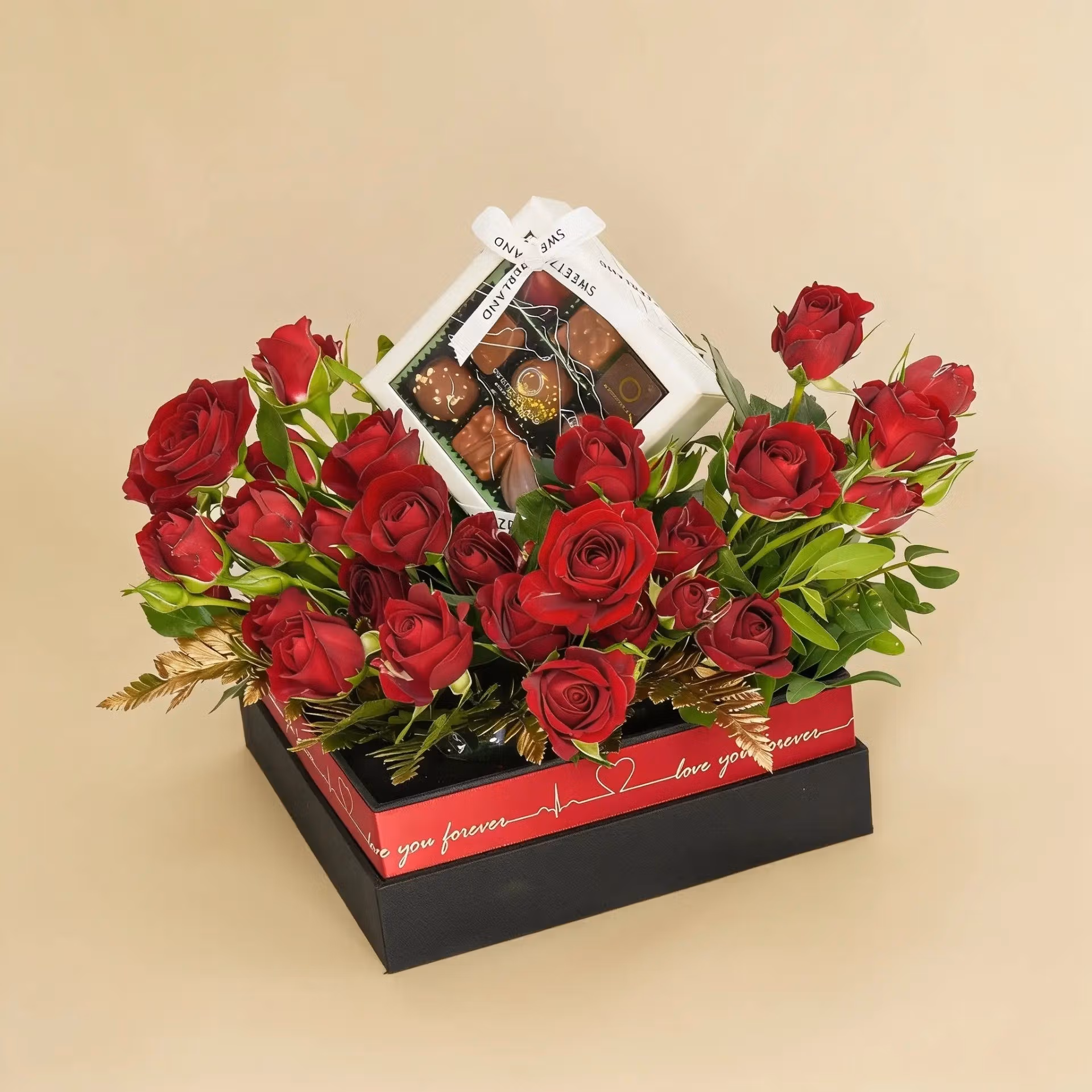 Luxurious Red Velvet Roses with Swiss Chocolates Gift Box