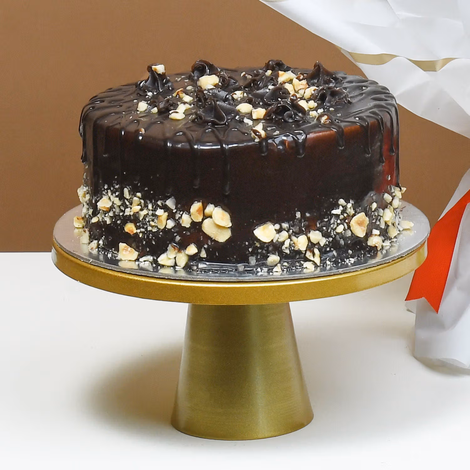 Exquisite Red Roses and Decadent Hazelnut Chocolate Cake Gift Set